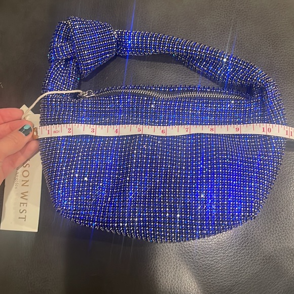 NWT Madison West Los Angeles blue Bedazzled Handbag with Knot Design - Picture 2 of 5